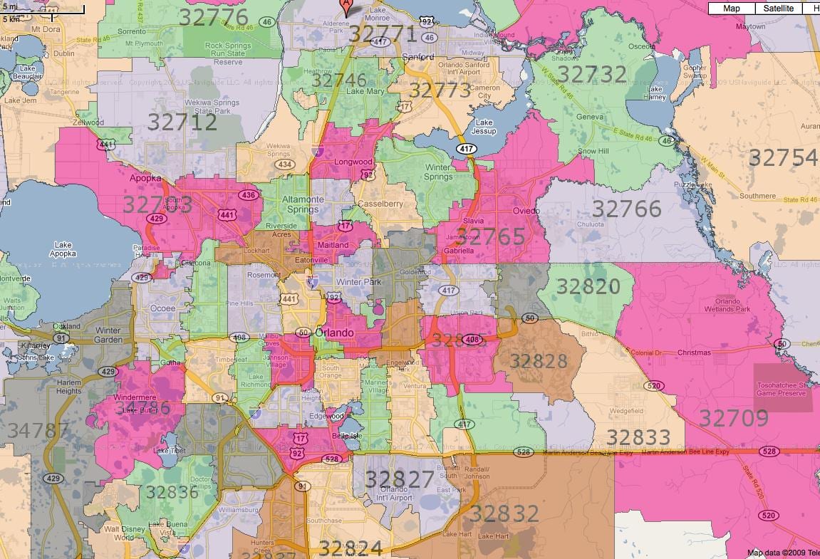 Orlando fl zip code 지도